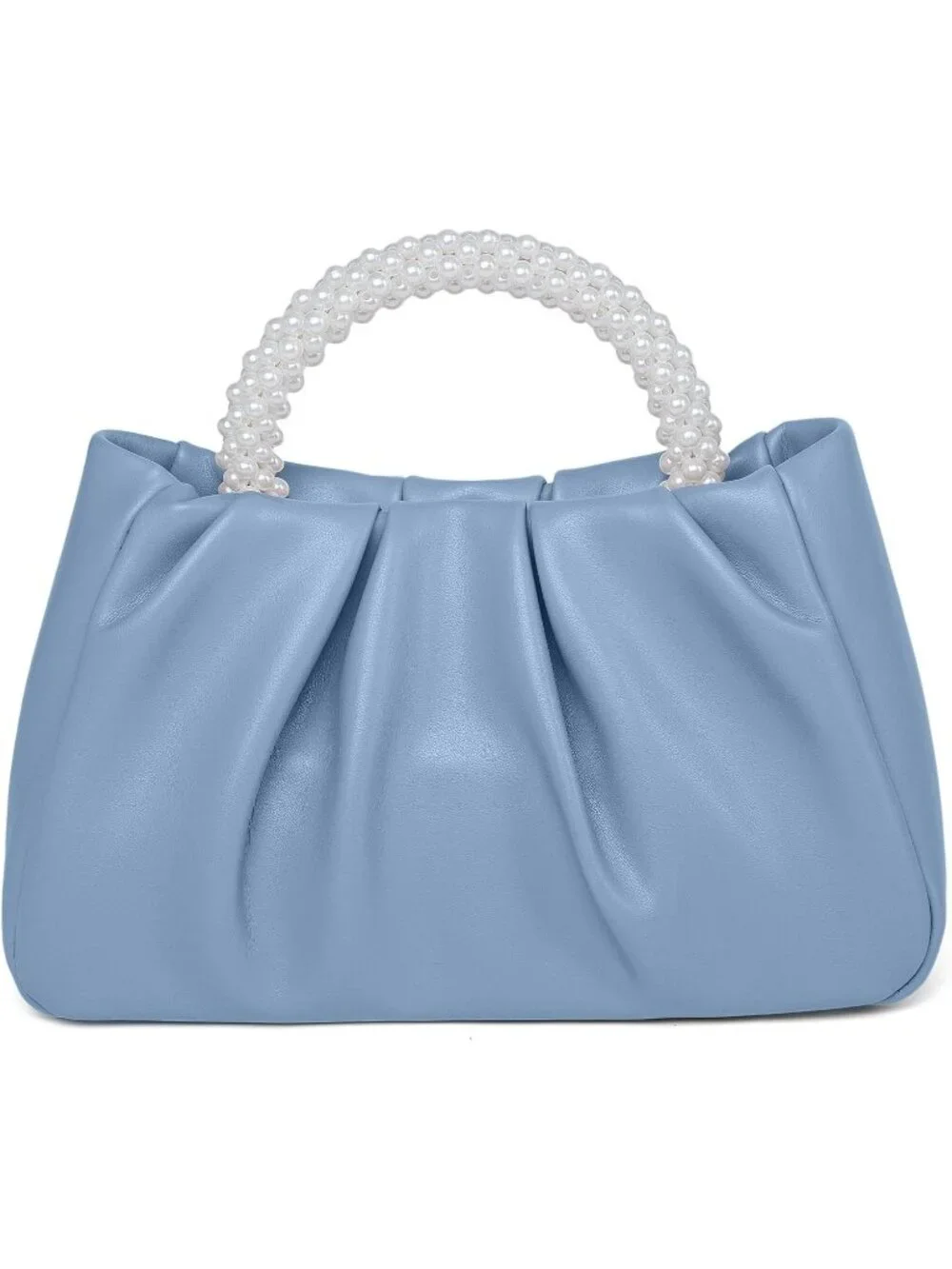 👜Women's Blue Leather Wedding Party Pearl Elegant Clutch Purse Magnetic Snap